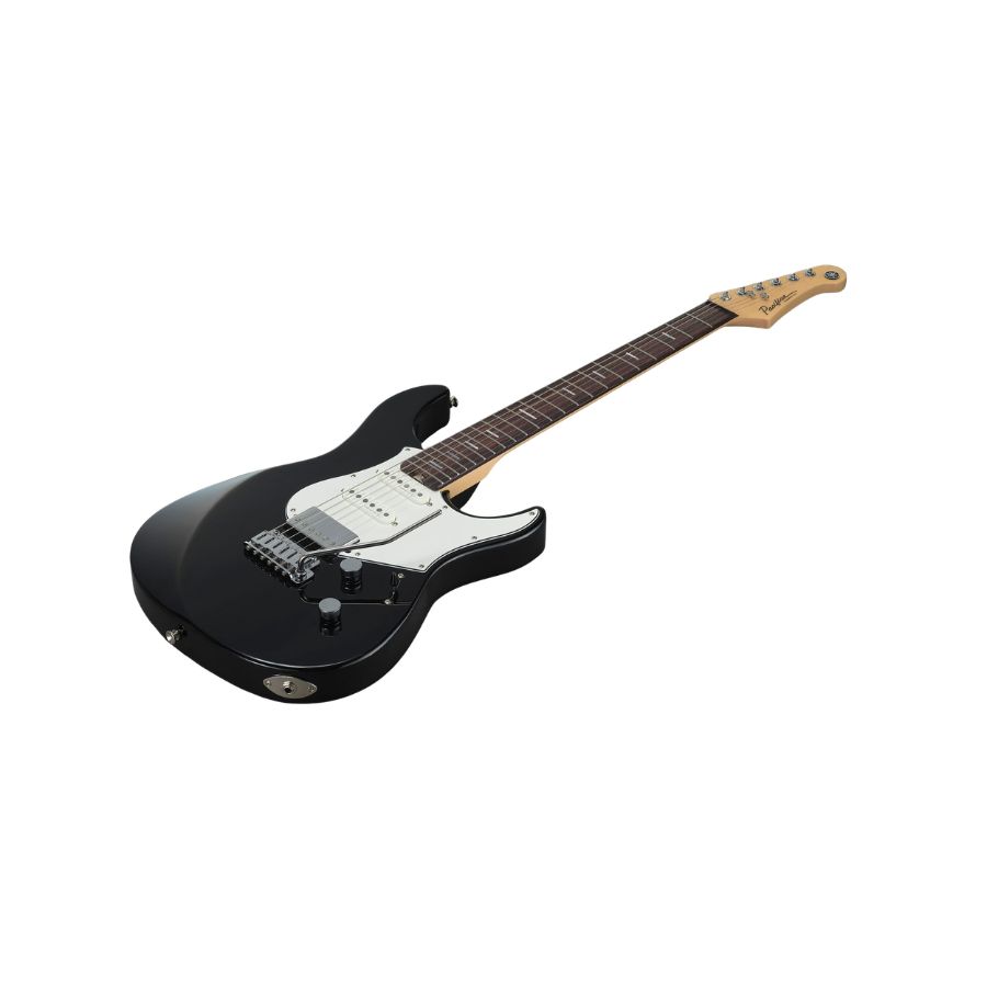 Yamaha PACS+12 Black Electric Guitar – Low Angled Product View Yamaha PACS+12 Black Electric Guitar – Low Angled Product View